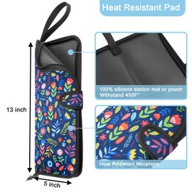 2-in-1 Heat Resistant Flat Iron Holder and Travel Case - Neoprene Curling Iron Pouch With Silicone Mat for Hair Styling Tools (13 x 5 Inches)