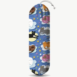 Cats Plastic Bag Holder, Hanging Shopping Bags Storage Dispenser, Cute Animal Fabric Garbage Trash Bag Dispenser for Home Kitchen Pantry Cabinet, Wall Mount, Housewarming Gifts for Kitchen