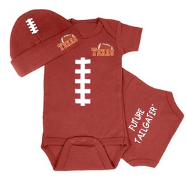 Future Tailgater Football LACE Bodysuit and Cap Set for Texas Football Fans (Brown, 0-3 months)