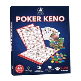 Pokeno Juego de cartas y fichas, 24 tablas, 500 fichas, 100% de plástico, 2 barajas de cartas de póquer impermeables, juego de poker bingo juego de mesa Keno para actividades de reunión, noche de