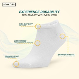 SONNORS White Running Socks Men Women - Breathable Moisture-Wicking Cotton Running Hiking Trainer Socks for Everyday Wear Walking, Cycling, Fitness (13-15)