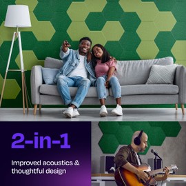 Ekkogo Ekkogo Acoustic Soundproof Wall Panels 12-Pack - 14"X12.1"X0.4" High Density Sound Dampening - Dark Green Hexagon