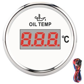 Universal Digital Oil Temperature Gauge 52mm 50‑150℃ W/Red Backlight 12V/24V for Car Boat Yacht MotorcycleWhite Dial Silver Frame