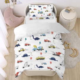 CINYE Dinosaur Boys Single Duvet Cover For Kids Cute Bedding 135×200 cm Colorful Bedding Set With Zip Fastening Comes With 50x75 cm Pillowcase 3D Cars Quilt Cover