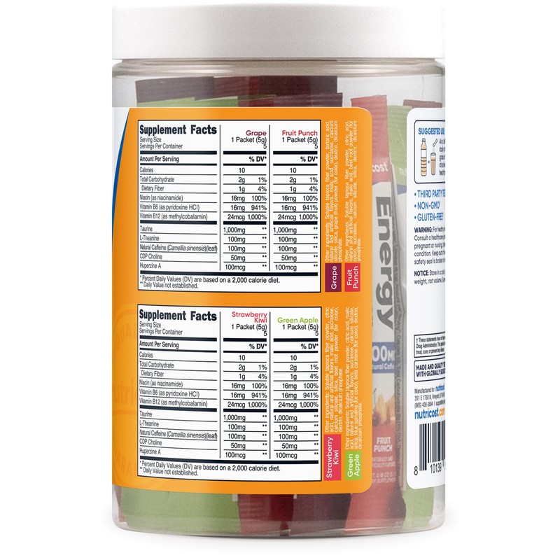 Nutricost Energy Complex Stickpacks (20 Servings) Flavor Variety Pack -