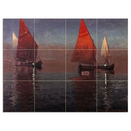 Tile Mural Seascape Ship Sailboat sea by Harald Slott-Moller Kitchen Bathroom Shower Wall Backsplash Splashback 4x3 4.25" Ceramic, Matte