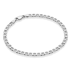 Miabella 925 Sterling Silver Italian 3mm, 4mm Solid Diamond-Cut Mariner Link Chain Anklet Ankle Bracelet for Women, Made in Italy (Width 4mm, Length 11 Inches)