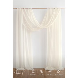 Ling's moment Wedding Arch Draping Fabric 2 Panels 32Ft x 30" Wrinkle-Free Wedding Arch Drapes Chiffon Fabric, Ivory Curtain for Wedding Ceremony Reception Background Party Home Garden Decorations