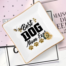 LZBALUYO Dog Mom Gifts - Best Dog Mom Ever Jewelry Dish - Dog Mom Mothers Day Gifts - Funny Birthday Gifts for Dog Lovers, Dog Mom Gifts for Women Girls