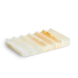 PHINILUX Luxurious Marble Soap Dish Jewelry Ring Tray - Rectangle Stone Soap Tray & Saver for Shower – Self Draining Soap Holder for Bathroom, Kitchen, White Onyx