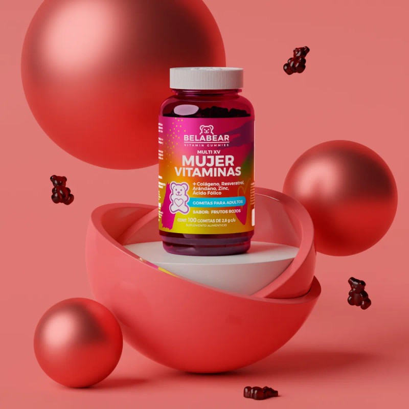 Gomitas Mujer Vitaminas 100 Gomitas Belabear Sabor Frutos Rojos
