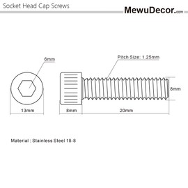 M8-1.25 x 20mm Socket Head Cap Screws, Allen Socket Drive, 18-8 Stainless Steel 304, Fully Threaded, Bright Finish, DIN 912, Quantity 25