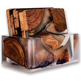 AVOCRAFTS - Juego de posavasos de madera, modernos posavasos epoxi con soporte, posavasos de madera de cedro, juego completo de 6 con sop...