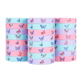 24 Pack Butterfly Silicone Wristbands Bracelets, Butterfly Birthday Decoration Party Favors for Kids