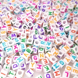200 Pieces 6x6mm White Cube Acrylic Alphabet Letter Beads A-Z Mixed Plastic Shape Loose DIY Beads for Jewelry Making Bracelets Necklaces Key Chains (Colorful on White)