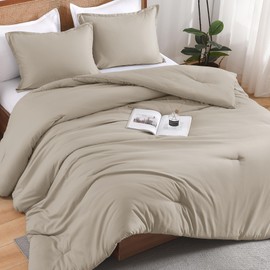 Andency Oatmeal Comforter Set Full, 3 Pieces Boho Lightweight Solid Fluffy Bedding Comforter, All Season Soft Microfiber Bed Set for Girls Boys Teen