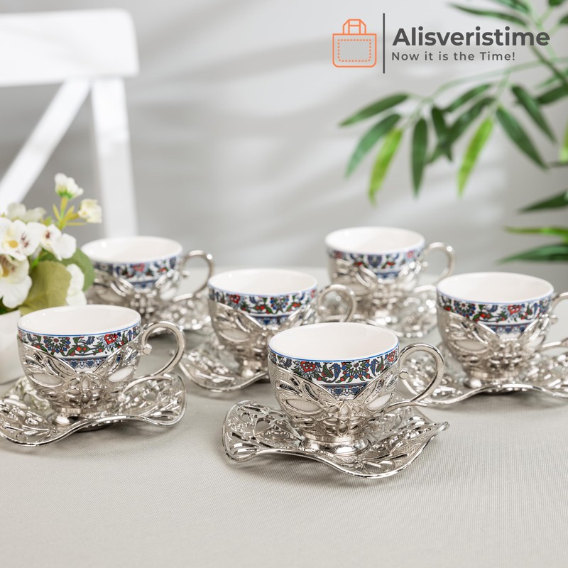 Alisveristime Turkish Coffee Set for Six, 6 Topkapi Design Porcelain