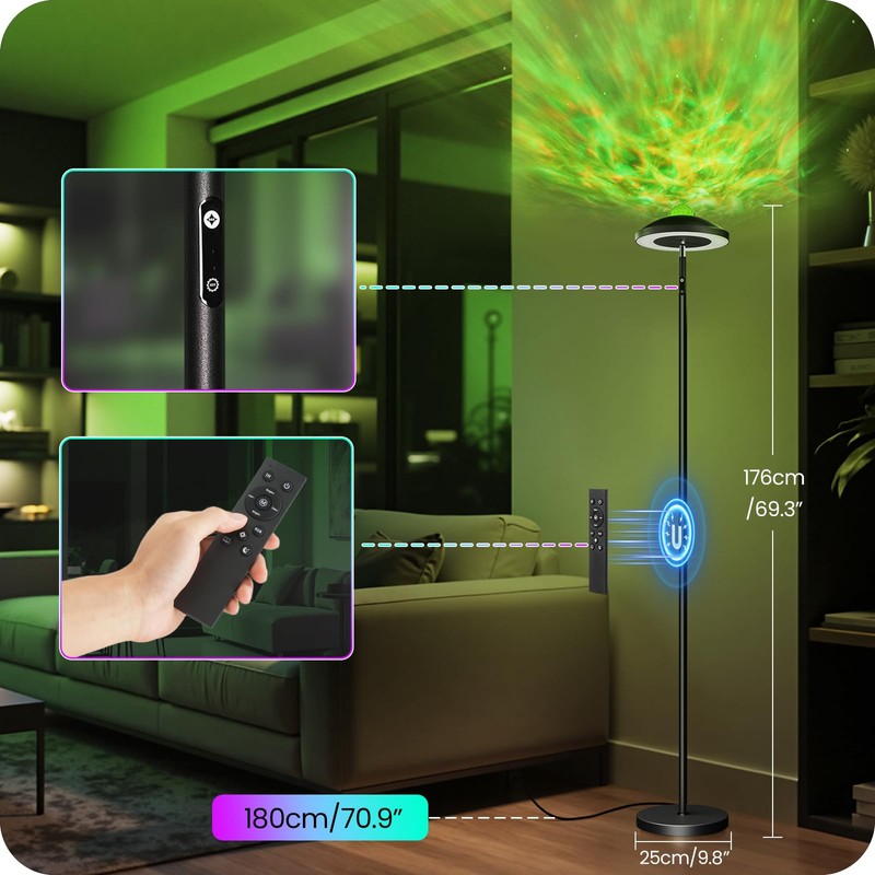 GOEBLESON LED Floor Lamp with RGB Galaxy Projector, 18W Double