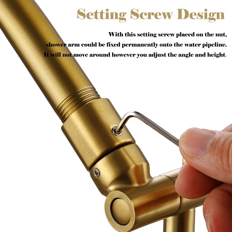 TreaZieo 13-Inch Shower Head Arm, Gold, Stainless Steel, Adjustable, Locking