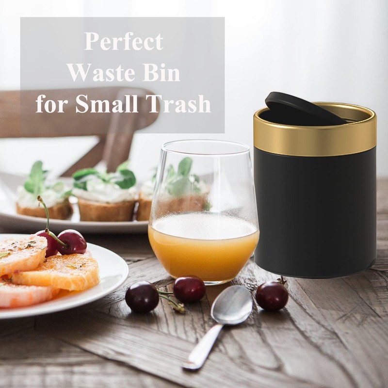 JILLICK Mini Trash Can with Lid, Metal Small Tiny Mini