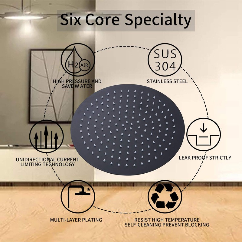 GGStudy Round 16 Inch Stainless Steel Shower Head Rain Style