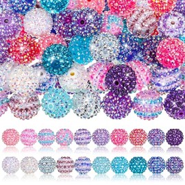 Loetere 40 Pcs 20 mm Rhinestone Beads Bulk Crystal Round Disco Ball Chunky Bubblegum Beads for Pens Bracelets Charms Craft European Style Jewelry Making Supplies Christmas(Mermaid Color)