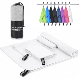 Toallas de Microfibra 3 Pack –Súper Absorbentes, Secado Rápido, Ligeras y Portátiles para Viaje, Playa, Natación, Yoga, Gimnasio, Camping – Incluye Bo