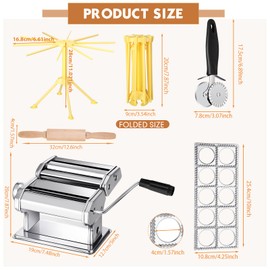Tiangrid 5 Pcs Pasta Making Tools Set Pasta Maker Machine 12 Holes Ravioli Maker Noodle Dryer Rack Hanging Stainless Double Roller Pastry Cutter Wood Rolling Pin Ravioli Press Mold Pasta Making Tools