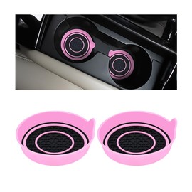 Bittwee 2PCS Car Cup Coaster, Silicone Vehicle Insert Water Bottle Mats Spill Holder, Non-Slip Waterproof Cup Holders, Automotive Interior Cup Pad Accessories, Universal for Most Cars（Black/Pink）