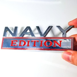 Navy Edition 3D Raised Metal Car Decals, Emblem, Chrome Badge, Truck Stickers with Strong Adhesive (Silver/Red)