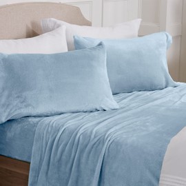 NY Loft Ultra Soft Micro Fleece Sheets Set with Extra Deep Pockets | Extra Soft Velvet Fleece Sheet Set | Super Plush Polar Fleece | Velvet Plush Cozy Warmth | Tribeca Collection (Full, Blue Fog)