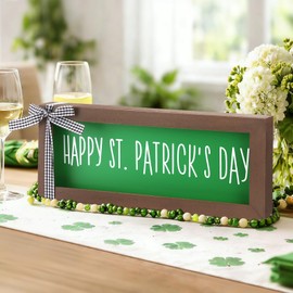 Hekocap St Patricks Day Decor - Wooden Happy St Patricks Day Sign, Farmhouse Saint Patricks Day Table Decor, St. Patricks day decor for Table Wall Shelf Mantel Fireplace, Home & Office