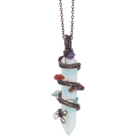 Lovionus89 7 Chakra Stone Handmade Wire Wrapped Reiki Crystal Dot Pendant Charm Necklace for Women Men, No Gemstone