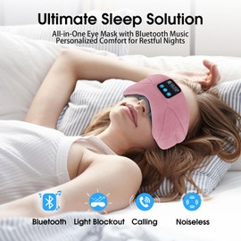 LOVE EYE Sleep Mask, Side Sleeper, Sleeping Mask with Bluetooth Headphones, 100% Opaque Eye Mask for Travel, Napping, Yoga, Meditation for Women and Men (Pink)