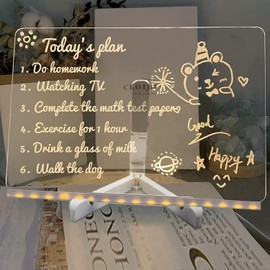 LED Note Board with Colors, Glowing Acrylic Message Marker Board, Illuminating Dry Erase Board with Sturdy Stand, Memo Letter Board with Interactive Light, White Board for Idea Generation (7.9*7.9in)