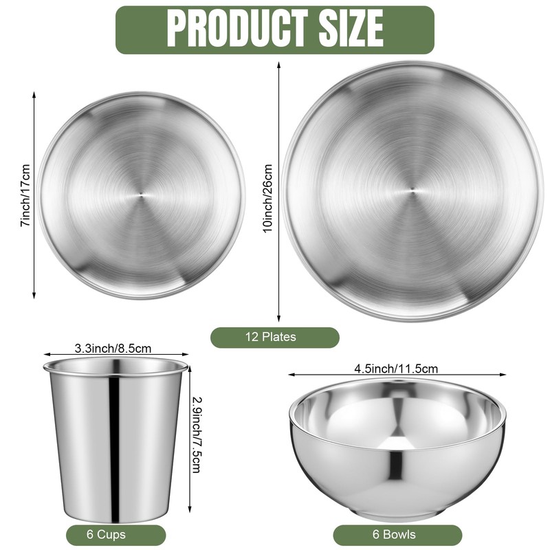 Jinei 24 Pcs 304 Stainless Steel Dinner Set Include 12
