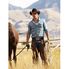 Oyifan Western Cowboy Cowgirl Leather Belt, Men's Longhorn Bull Floral Engraving, Women Brown Large Buckle Western Belt (Bronze, S Fit Waist 25-29inch)