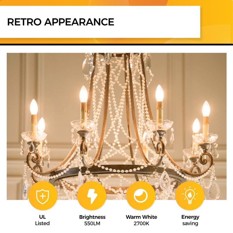 Hizashi 90+CRI Candelabra LED Light Bulbs 60 Watt, 2700K Warm
