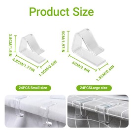 24 Pack Clear Outdoor Tablecloth Clips | Tablecloth’ Clips for Outdoor Tables, Clear Windproof Tablecloth Clips‘ | Outdoors and Indoor Use, Suitable for Picnics Schools Weddings and Bars (2 Sizes)