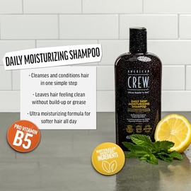 AMERICAN CREW Champú para hombres, hidratante profundo diario, derivado de forma natural, fórmula vegana, fragancia de menta cítrica, 8.45 onzas líqui