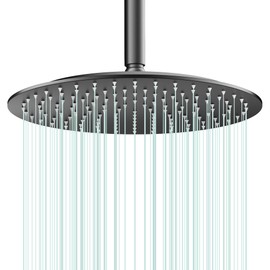 AULEEND All Metal Rain Shower Head - Heavy Duty Stainless Steel, Easy Install, High Water Flow, Ultra-Thin Modern Design for Bathroom (D-Matte Black, 12)