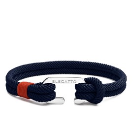 Elegatto Alchor Premium Rope Bracelet for Men | Nylon Marine Cord with Silver Polished Stainless Steel C-clasp closure| Waterproof and Fade-Resistant | Men’s Designer Bracelets | Navy Medium (7")