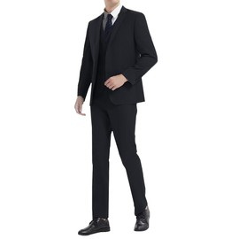 VICALLED Men's Suit, Top and Bottom Set, 2 Buttons, 2-Piece Set, Job Hunting Suit, Business Suit, Formal, Mourning Dress, Formal Dress, Wedding, Black