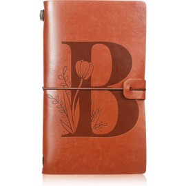 Thenshop Monogrammed Initial Travel Journal Thanksgiving Christmas PU Leather Refillable Travel Diary Lined Planner Writing Notepad for Women Men Graduation Wedding Birthday Teacher Gift(B)