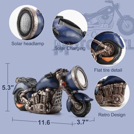 Solar Outdoor Garden Statue Motorcycle, Resin Motorcycle Sculpture with LED Lights, Ideal for Garden, Courtyard and Lawn Decoration, Housewarming and Birthday Gift