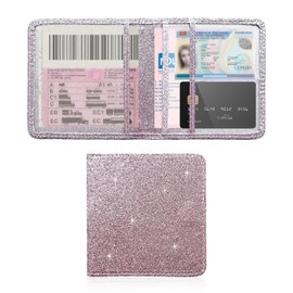 JUSTTOP Car Registration and Insurance Card Holder, Leather Vehicle Glove Box Document Holder with Magnetic Closure, Driver License Organizer Cards Paperwork Wallet for Men Women (Glitter Pink, Small)