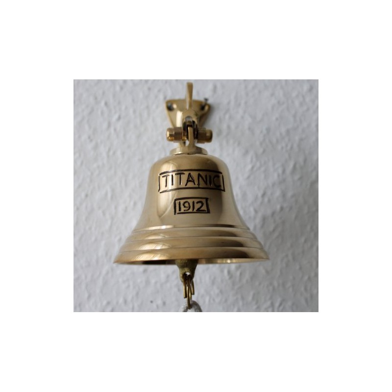 Glocke Messing poliert Schiffsglocke Ø ca. 10cm 440g Gravur TITANIC