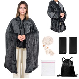 Safeeze Portable Heated Blanket 71" × 43", Includes 2 Portable 20000mAh 7.4V Power Banks, 11 Heating Zones, 3 Heat Settings, 1–6H Timer, Machine Washable, with Laundry Bag, Waist Belt & Backpack