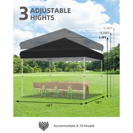 Garvee 10x10 Pop Up Canopy Tent Outdoor Canopy One-Person Set Up Heavy Duty Commercial Instant Tent Shelter, 0-Sidewall+Black