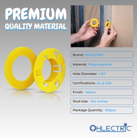 OHLECTRIC 100 Pack - Polypropylene Bushing for Metal Studs with 2x4 Inches - Protects Wire Insulation from Abrasion - Allows Smooth Wire Pulling - Grommet Protector